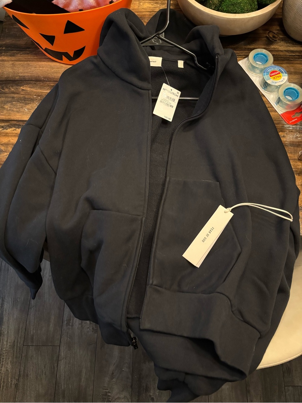 Essentials Men's Black Lightweight Zip Hoodie Jacket